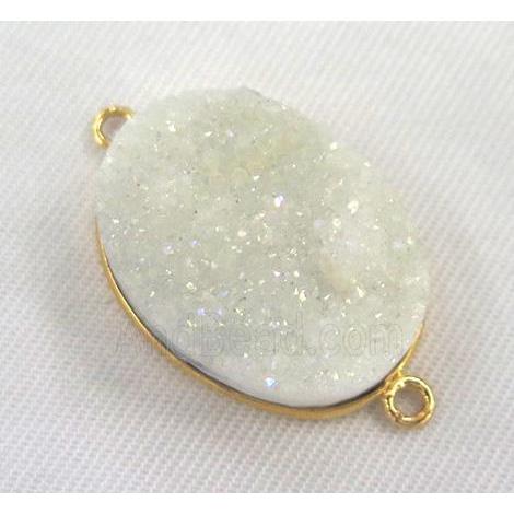 Quartz Druzy connector, oval, white AB color
