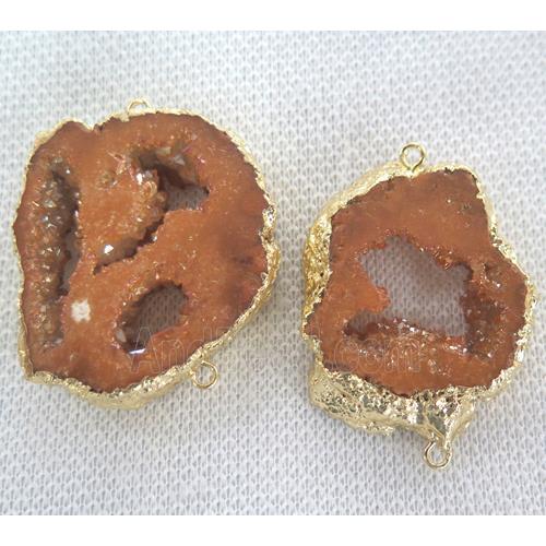 druzy agate slice connector, freeform slice, gold plated