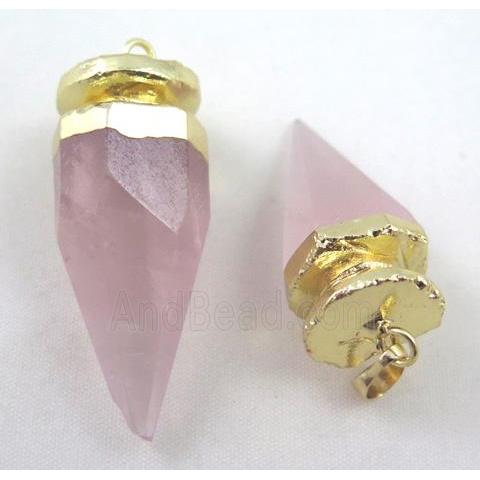 Rose Quartz pendant, bullet, gold plated