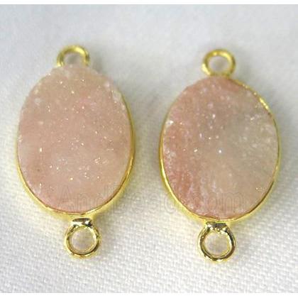 druzy quartz connector, oval, gold champagne