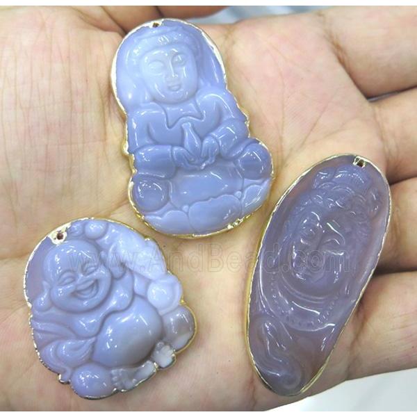 natural Gray Agate buddha pendant, gold plated, mixed