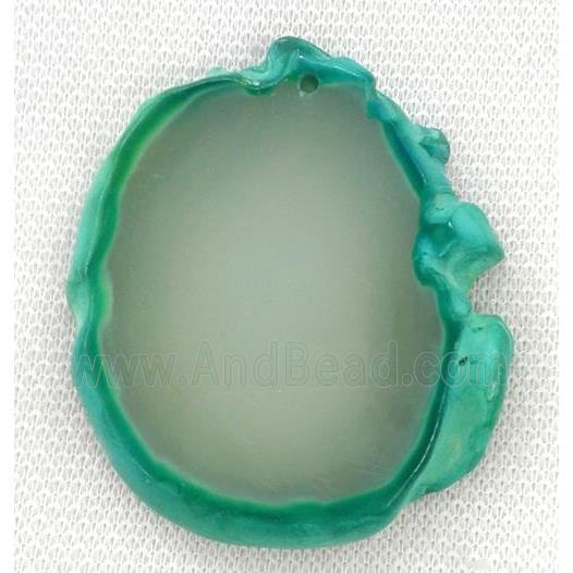agate slice pendant, freeform, green