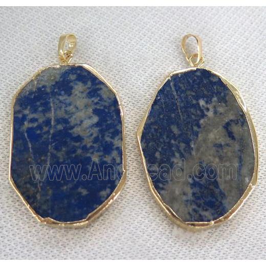 Lapis Lazuli slab pendant, freeform, gold plated