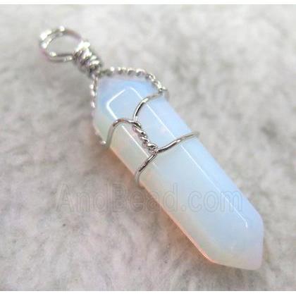 Opalite pendant, bullet, wire wrapped