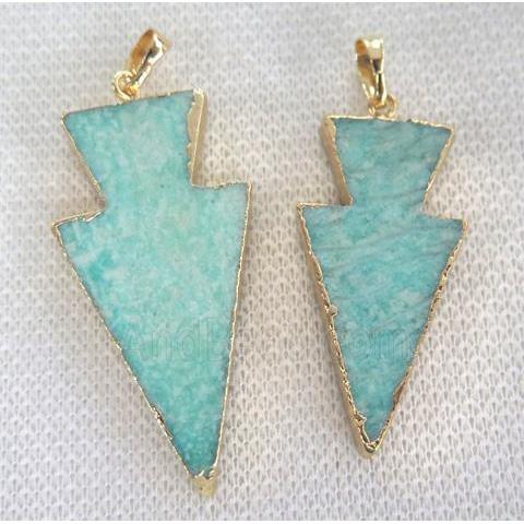 Amazonite pendant, arrowhead, gold plated