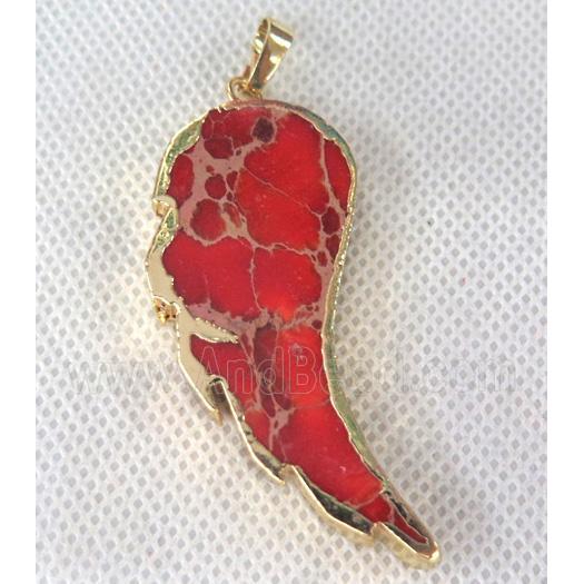Sea Sediment jasper pendant, angel wing, red