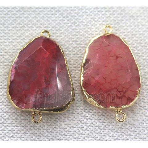 red Agate connector, faceted freeform, gold plated