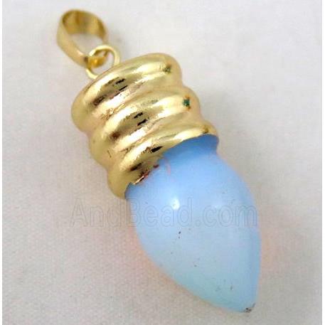 white opalite bullet pendant, gole plated