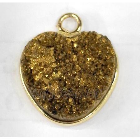 druzy quartz heart pendant, gold plated