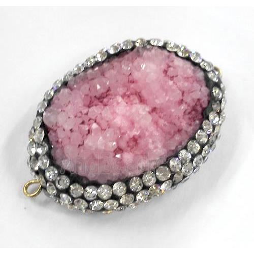 pink druzy quartz connector paved rhinestone, freeform
