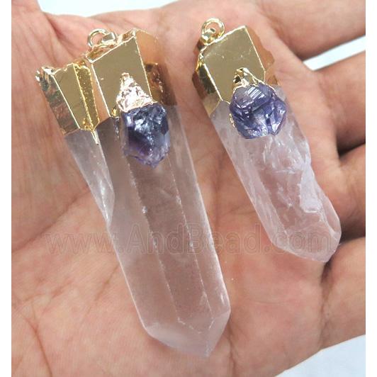 clear quartz stick pendant, gold plated