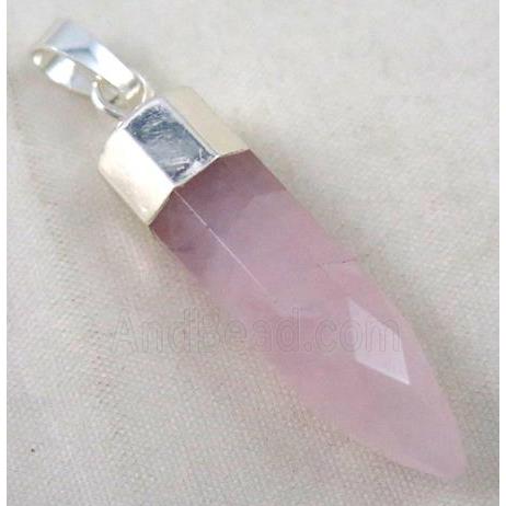 rose quartz pendant, bullet, silver plated