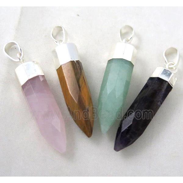 mixed gemstone pendant, bullet, silver plated