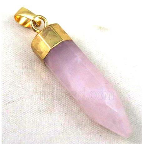 rose quartz pendant, bullet, gold plated