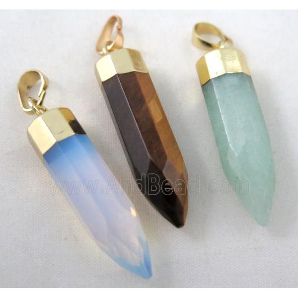 mixed gemstone pendant, bullet, gold plated