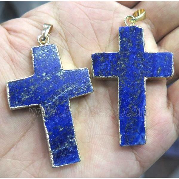 lapis lazuli cross pendant, gold plated