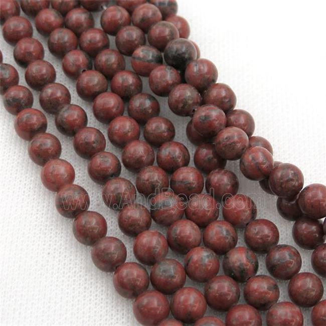 Natural Red Sesame Jasper Beads Smooth Round