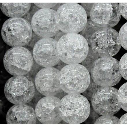 crack clear quartz beads, round, white