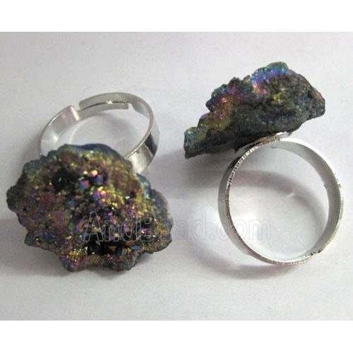 agate druzy ring, rainbow electroplated