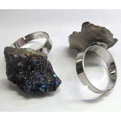 agate druzy ring, blue electroplated