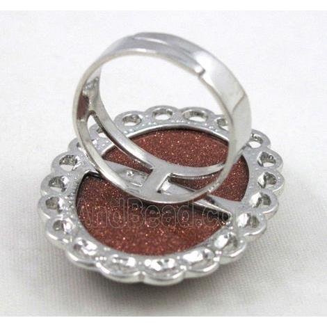 goldsand stone ring, adjustable, copper, platinum plated
