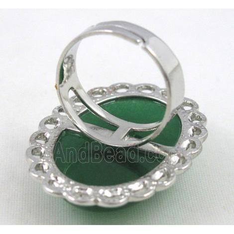 green aventurine ring, adjustable, copper, platinum plated