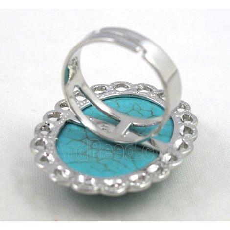 turquoise ring, adjustable, copper, platinum plated