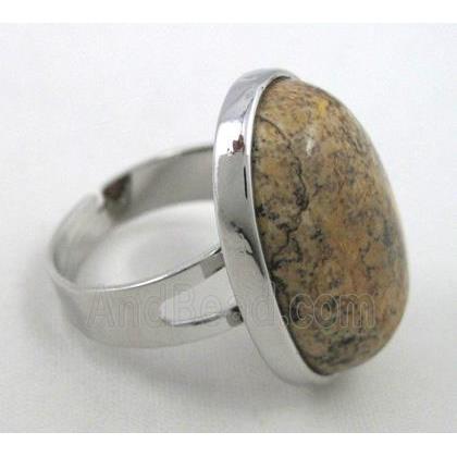 Picture Jasper Ring, adjustable, copper, platinum plated