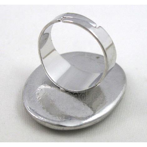 mother of pearl ring, adjustable, copper, platinum plated