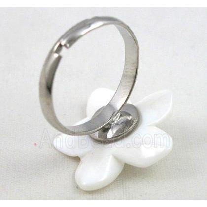 mother of pearl ring, adjustable, copper, platinum plated