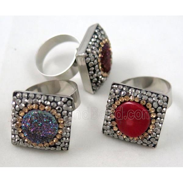 mixed gemstone ring paved rhinestone, platinum plated