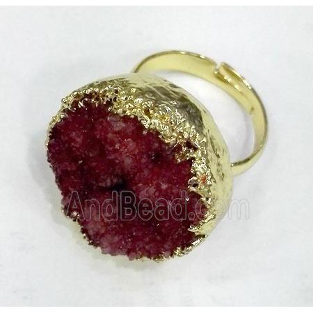 druzy quartz ring, freeform, red