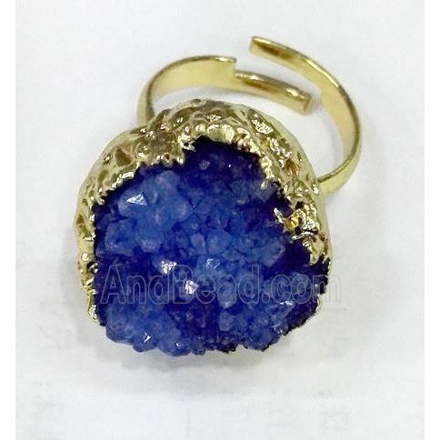 druzy quartz ring, freeform, blue
