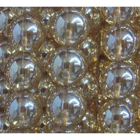 crystal clear quartz bead, round, electroplated