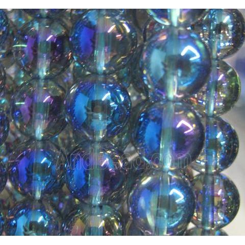 crystal clear quartz bead, round, electroplated