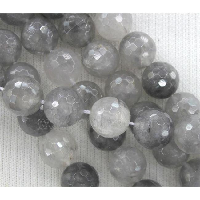 natural Cloudy Quartz Beads, grey, faceted round, AA-grade