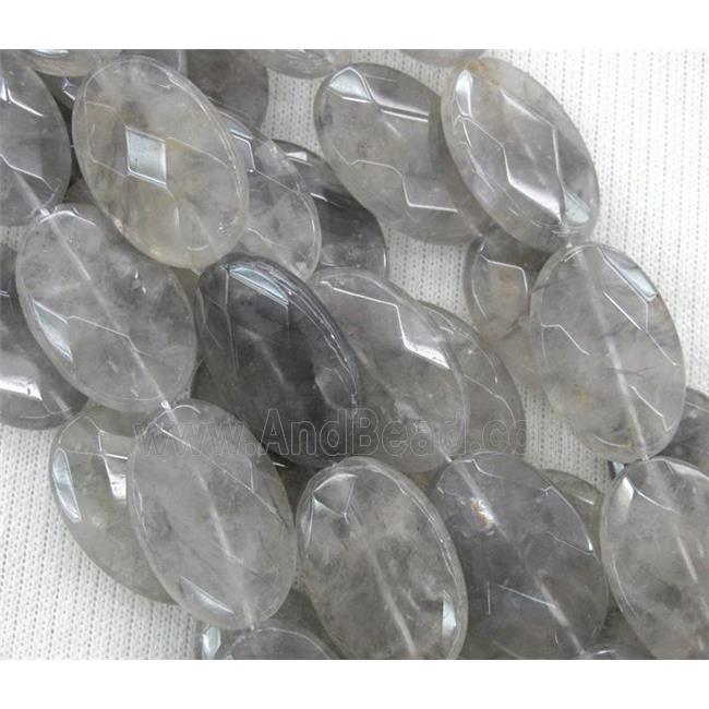 natural cloudy quartz bead, grey, faceted oval