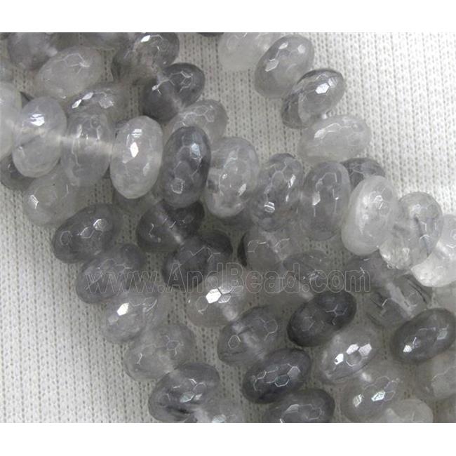 natural cloudy quartz beads, grey, faceted rondelle