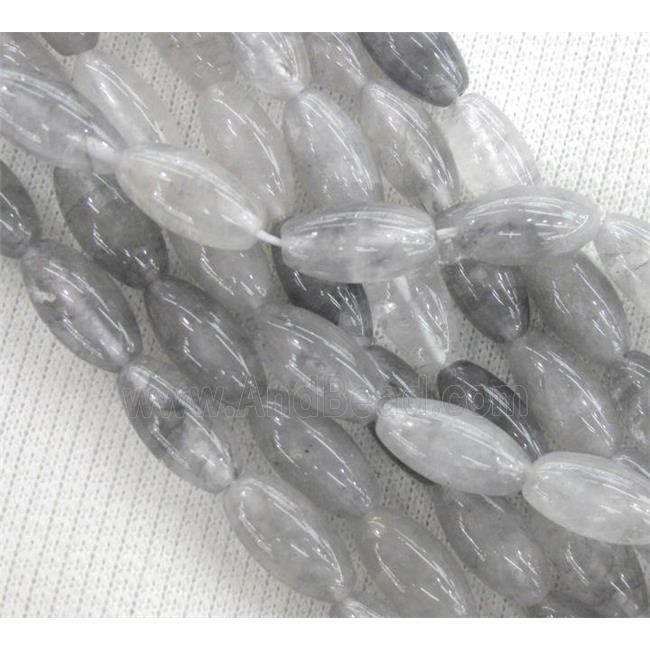 natural cloudy quartz bead, grey, rice-shaped