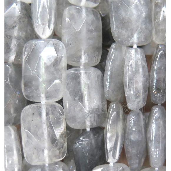 natural cloudy quartz beads, gray, faceted rectangle