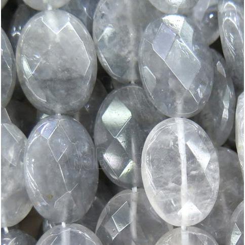 natural cloudy quartz beads, faceted oval