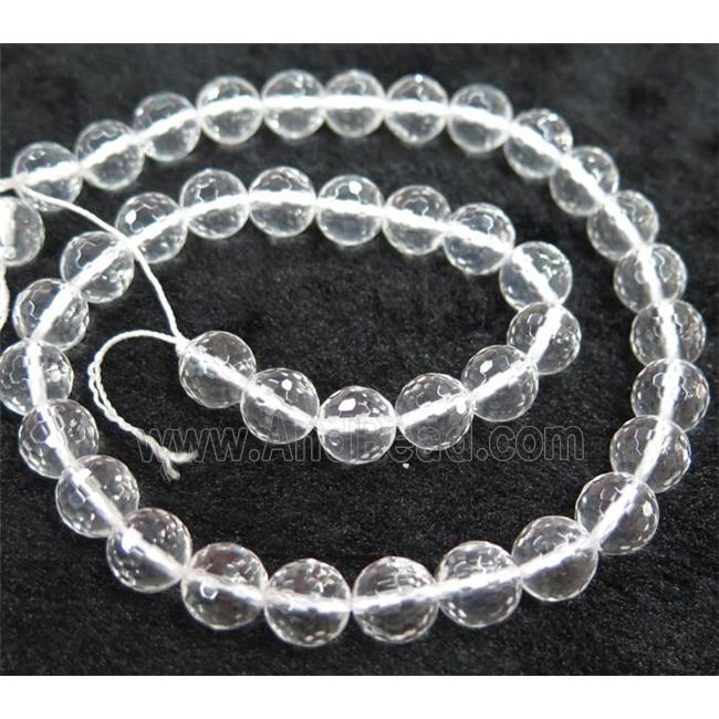 natural clear quartz beads, faceted round, Grade-A
