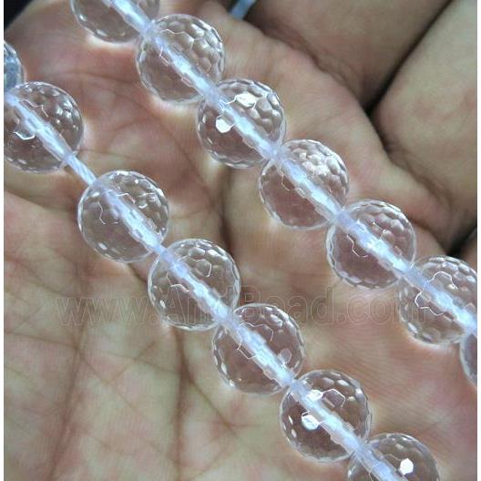 natural clear quartz beads, faceted round, Grade-A
