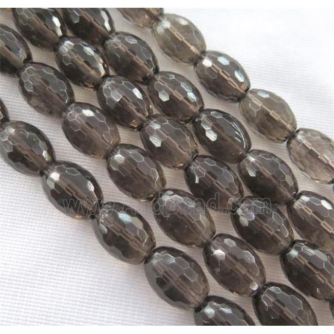 smoky quartz bead, faceted barrel