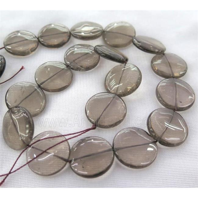 smoky quartz bead, flat round
