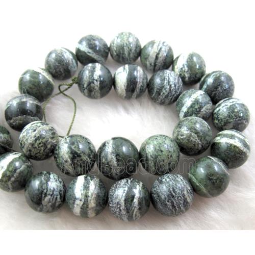 Round Natural Green Silver-line Jasper Beads