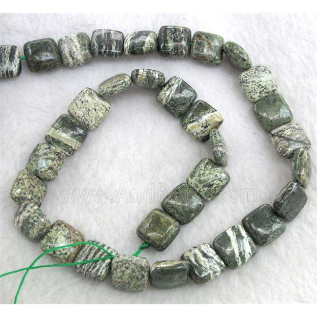 natural Green Silver-line Stone Beads, square