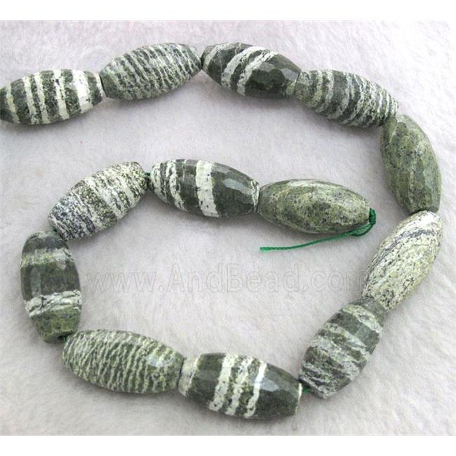 natural green Silver-line Jasper Bead, faceted barrel