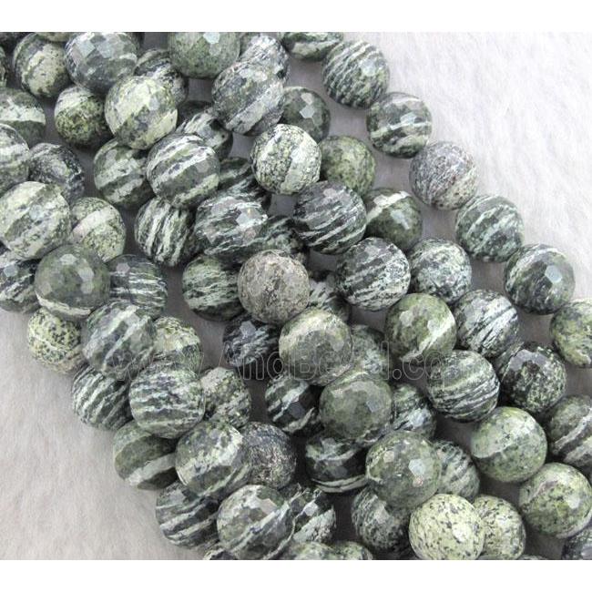 Natural Green Silver-line Jasper Beads, faceted round