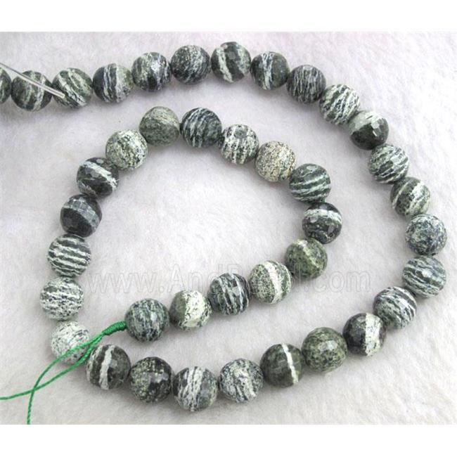 Natural Green Silver-line Jasper Beads, faceted round